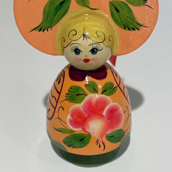 Vintage Wooden Russian Style Doll Christmas Ornament Hand Painted Holiday 5" - Picture 2 of 8